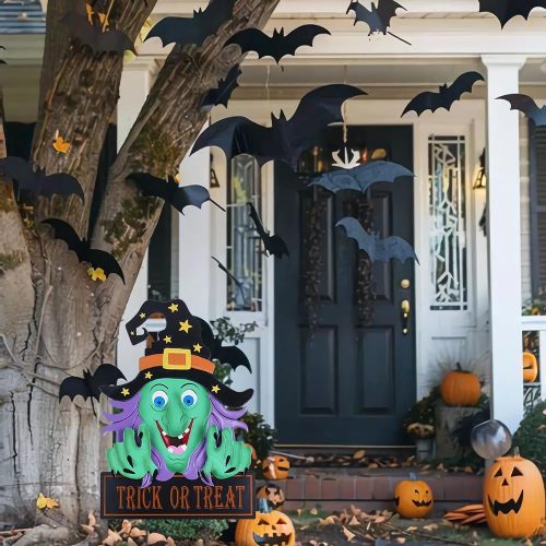 Halloween Decorations Outdoor, Metal Witch Decorative Garden Stakes for Halloween Decor, Trick or Treat Yard Signs for Outside Garden Lawn Porch Party Decorations