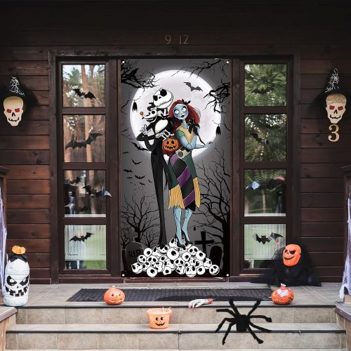 Halloween Decorations Halloween Door Cover Day of The Dead Rose Skull Front Porch Sign Decorations and Supplies for Home Party