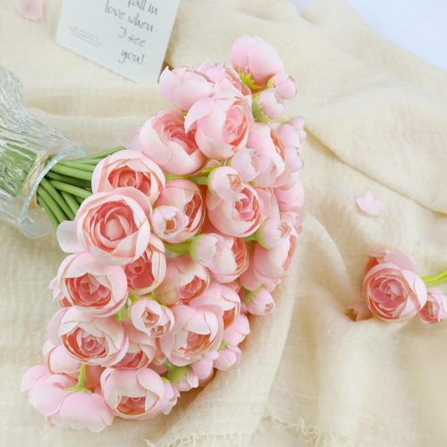 32Pcs Ranunculus Artificial Flower, Faux Silk Mini Pink Ranunculus Flowers for DIY Bouquet, Bulk Fake Peony Wedding Filler Flowers for Centerpieces Arrangements Bridal Shower Decorations