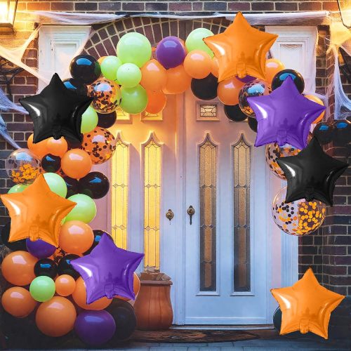 Purple Black Orange Star Foil Balloons, 10PCS Halloween Foil Stars Shape Balloon, 18 Inch Large Metallic Stars Balloons Helium Pentagram Balloon for Birthday, Baby Shower, Halloween Party Decorations