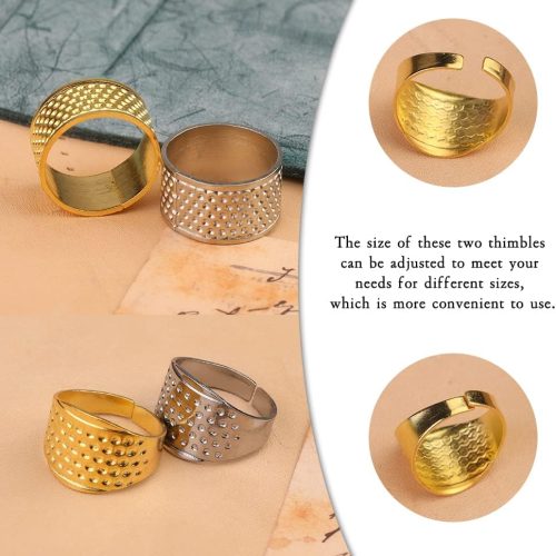 10pcs Sewing Thimble Hand-Working, Adjustable Metal Thimbles Finger Protectors for Hand Sewing, Leather Coin Finger Protector, Leather Thimble Ring for Embroidery, Knitting Quilting DIY Craft Tools