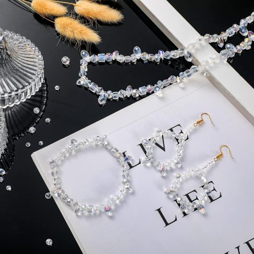 1280 Pcs Glass Beads Bulk Assorted Crystal Beads for Jewelry Making Faceted Teardrop Rondelle Briolette for DIY Crafts Necklace Wristband Earring Kit(AB Color)