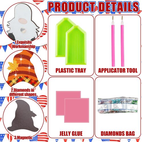 32 Pcs Magnetic Diamond Painting Interchangeable Standing Posture Gnome Decor DIY Seasonal Gnome Sign Holiday Tiered Tray Decoration with Magnet Pieces for Home Office Desk (Classic)