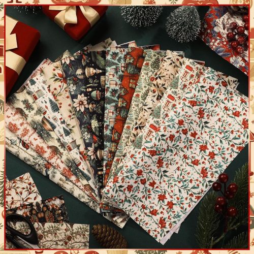 60 Pcs 10 x 10 Inch Vintage Christmas Quilting Fabric Rustic Christmas Fat Squares Patchwork Precut Strips Santa Claus Red Cardinal Fabric Bundles for Xmas Quilting Crafting DIY Craft Sewing