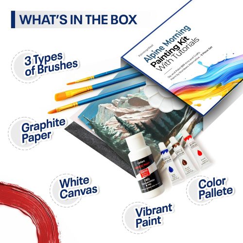 Painting4Real DIY Painting Class Kit for Adults with Video Tutorials: Learn to Paint Moon River – How to Paint with Acrylics – Painting & Art Supplies – 9 Piece Acrylic Paint Set