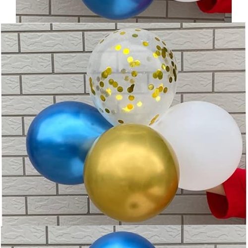 60 Count 12-Inch Navy Blue Gold White Latex Balloons - Graduation Wedding Birthday Decorations, Baby Shower And New Year Party Supplies