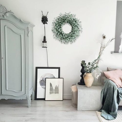 24 Inch Everyday Greenery Boxwood Wreath for Front Door, Soft Touch Green Mini Leaves Wreath for Indoor and Outdoor, Romantic Green Wreath for Wedding Decor