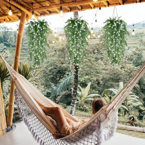 Artificial Hanging Flowers for Outdoor Indoor Decor, 6 Packs Fake Eucalyptus Vine Faux Flower Greenery Garland Plastic Plants Outside Wall Garden Wedding Home Party Decor (White)