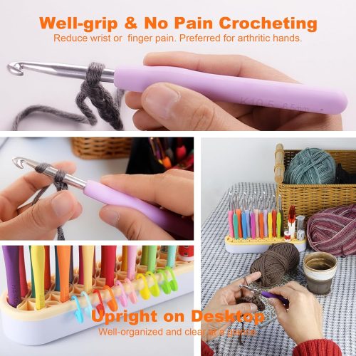 21 Sizes Crochet Hooks Set 0.5mm-10mm, Plus Crochet Accessories and Holder﻿, Complete Set Ergonomic Crochet Hook Kit for Beginners