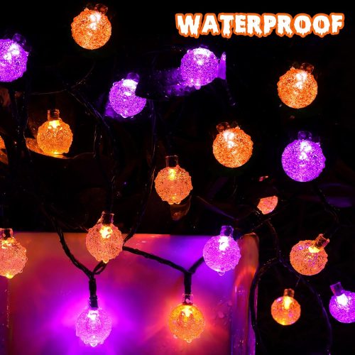 Orange Purple Halloween Solar Lights - 72FT 100LED Solar String Lights Outdoor, Waterproof Crystal Globe Lights with 8 Modes for Patio, Garden, Halloween Decor