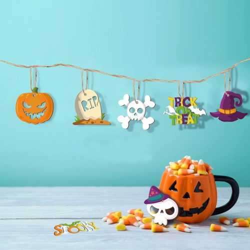 60PCS Halloween Wooden Slices, Blank Cutouts Ornaments for Halloween Party Decoration, Kids DIY Crafts,Family Activities