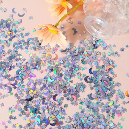 4000 PCS Glitter Star Confetti, Metallic Foil Sprinkles Table Star Moon Confetti, Twinkle Sequins Star Scatter for Wedding Party Birthday Festival Decorations (45g)