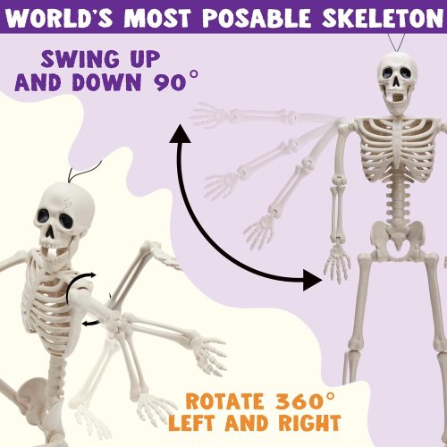 6 PCS 16" Halloween Skeleton Decor, Full Body Posable Movable Joints, Hanging Skeletons for Halloween Decoration Indoor Outdoor, Graveyard Haunted House Prop, Spooky Scene Party Favor