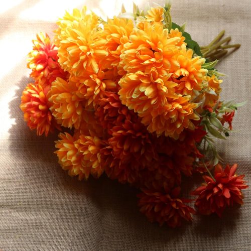 6 Pack Halloween Artificial Marigold Flowers Bouquet, Burnt Orange Yellow Fake Fall Mums Chrysanthemums, Autumn 30 Heads Faux Marigolds for Indoor Outdoor Vase Table Porch Home