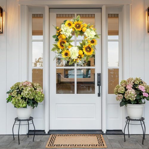 Sunflower Wreath with Hydrangeas, Lemons, Big Berry,Summer Wreath for Front Door, Unique Housewarming Gift,mother'day Gift,Farmhouse Porch Decor, Wall Decor-22IN