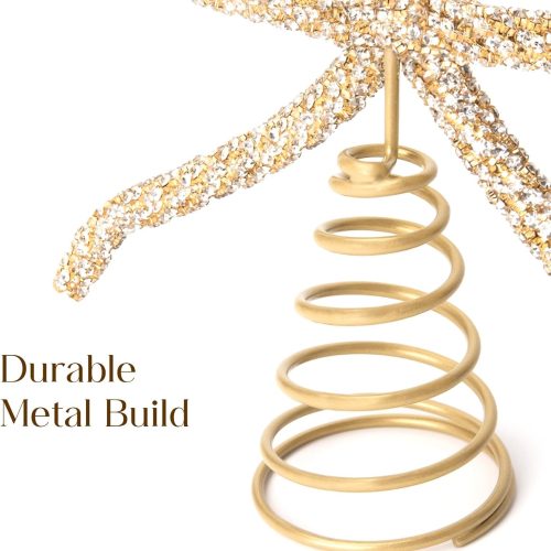 Christmas Decorations - Christmas Decor - Gold Glass Rhinestone Bow Tree Topper - Xmas Holiday Tree Top Decoration for Indoor Outdoor Home Room Party