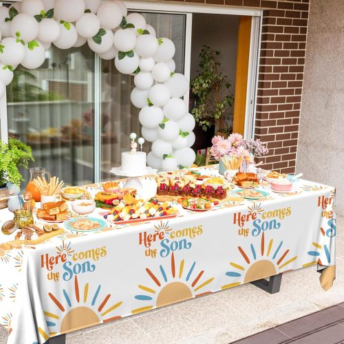 3Pcs Here Comes The Son Baby Shower Decorations Tablecloths Plastic Sunshine Table Covers Disposable Boho Sun Party Table Cloth for Boy, Here Comes The Sun Baby Shower Decorations Supplies