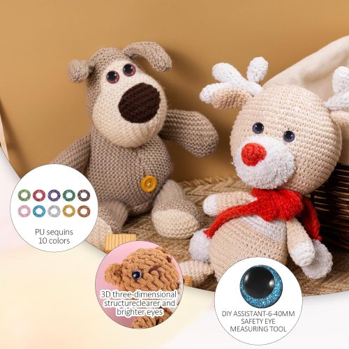 120 Pcs 3D Glitter Eyes for Crochet Animals, 12mm Plastic Safety Eyes for Amigurumi with Washers Craft Crochet Doll Eye for Plush Toy Teddy Stuffed Animals DIY Gifts Doll Decorations