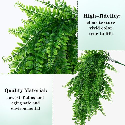 4Pcs Fake Hanging Plants Artificial Ferns for Outdoors，Fake Ferns UV Resistant Plastic Fake Plants for Indoor Wall Porch Wedding Party Holiday Decor