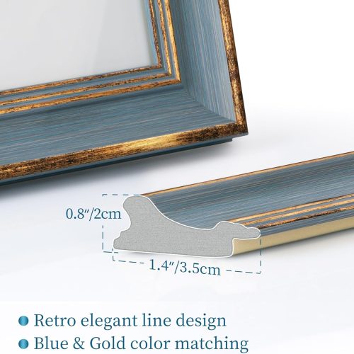 5x7 Vintage Picture Frame Elegant Retro Picture Frame Blue Gold Photo Frame Wall Hang Desktop Summer Home Decor Wedding Birthday Gifts for Grandma Mom Women