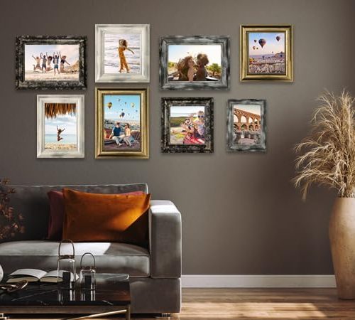 5x7 Picture Frames Set of 4- Rustic Retro Photo Frame with Real Glass Wall Mount and Tabletop Display Family Friends Wedding Gift