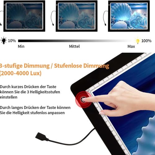 A3 Light Pad for Diamond Painting Kit,4800Lux Super Bright 5mm Ultra Thin Diamond Art Light Board with Stand and Clip,3 Levels Dimming Light Box for Artists,Drawing,Sketching,Animation