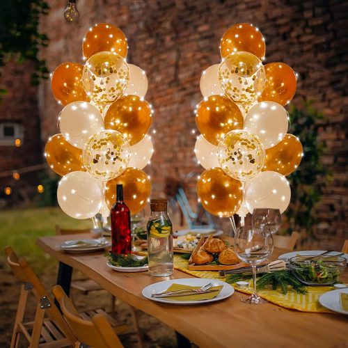 Centerpieces Balloon Holder Decoration with String Light 2 Set Champagne Gold Balloon Stand Kit for Floor for Propose Wedding Birthday Party