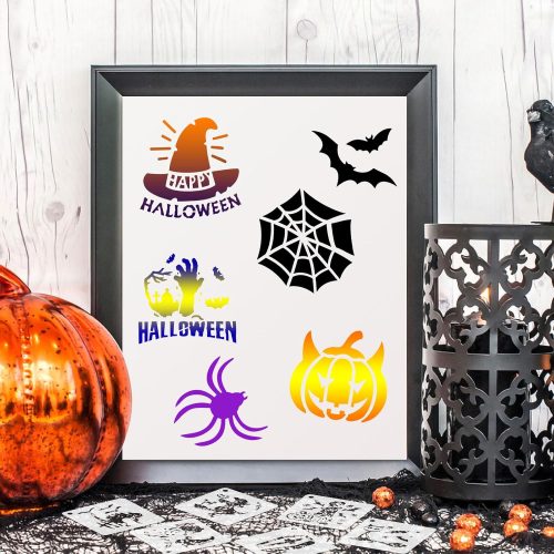 Halloween Stencils, 56 Pack Pumpkin Painting Stencil Ornament Stencils Plastic for Painting on Wood Ornaments Wood Slice DIY Crafts Fabrics Window Halloween Decoration (3 Inch)