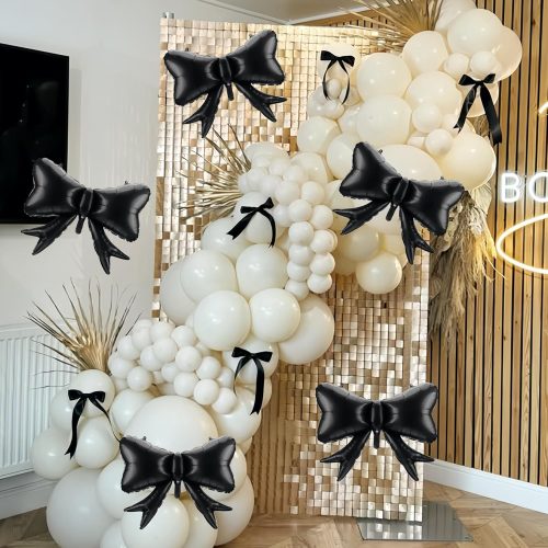 5Pcs Black Bow Balloons Decorations/Suitable for Retro Classic Party/Gothic Style Party/Luxurious Palace Princess Party/Black Wedding Party Decorations