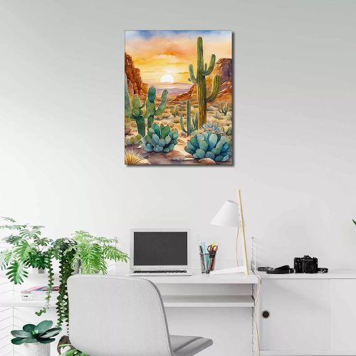 DIY Paint by Numbers Flowers, Desert Adults' Paint-by-Number Kits on Canvas, Saguaro Cactus Paint by Numbers Kit for Adults and Beginner, 16X20 Inch Flameless Adult Paint by Numbers