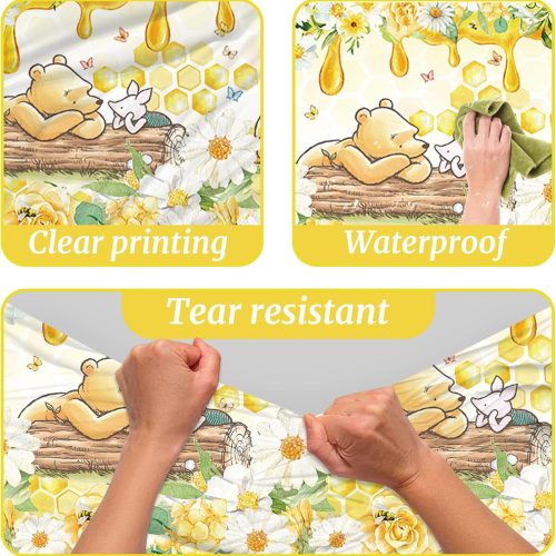 4 3PCS Winnie Bear Baby Shower Tablecloths, Kids Boys Girls Birthday Party Decorations Spring Classic Winnie Bear Neutral Table Cover Party Supplies -54x108IN