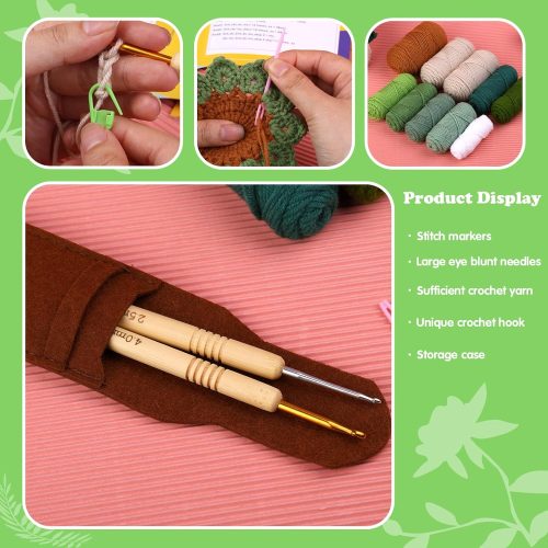 Crochet Kit for Beginners, 6PCS Coasters Crochet Starter Kit Plant Pot, Knitting Supplies Kit with Step-by-Step Video Tutorials, Crochet Yarn for Adults DIY Present