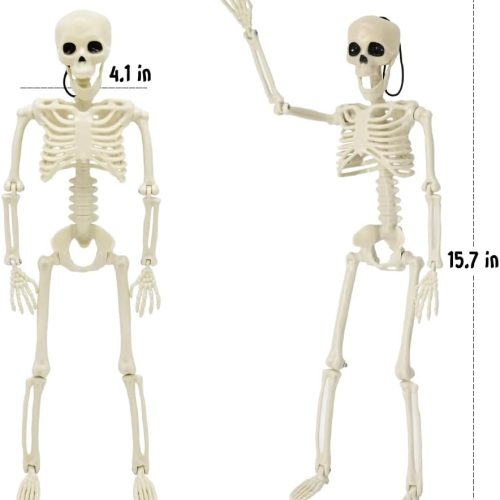 4 CAMIRUS 5PACK Halloween Skeleton Decorations, 16" Full Body Mini Skeletons with Poseable Joints for Yard, Garden, Lawn, Patio, Party Favors & Decor, 5pcs