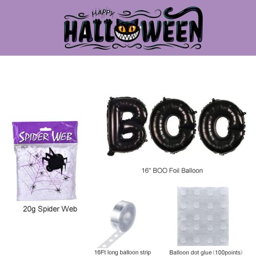 4 Bonropin Halloween Balloon Garland Arch kit with Halloween Spider Web, Boo Aluminum Foil Banner Balloons, Spider Balloons, Black Orange Purple Confetti Balloons for Halloween Day Party Decorations
