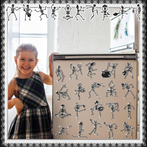 4 Motipuns 30 Pcs Halloween Diamond Art Painting Magnets Kits Halloween Skeleton Diamond Fridge Magnet Refrigerator Stickers DIY Art Craft for Adults Beginners Gifts Home Decors