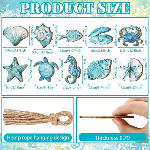 30 Pcs Christmas Beach Ornaments for Tree Wooden Ocean Animals Christmas Tree Decorations Beach Hanging Pendant with String Wooden Slices Decor for Xmas Holiday Party