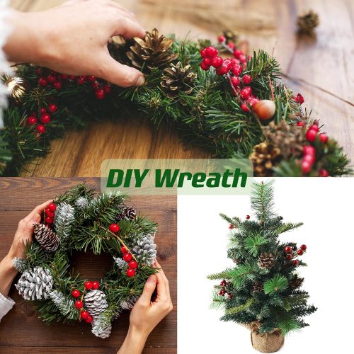 60 Pcs Artificial Pine Needles Christmas Small Pine Picks Green Pine Branches Twigs Stems Picks Green Plants for DIY Christmas Garland Wreath Flower Arrangements Holiday Decoration
