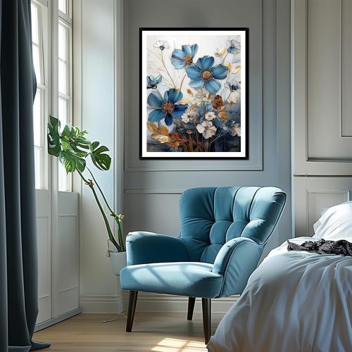 Floral Stamped Cross Stitch Kits, Blue Flowers Cross Stitch Ornament Kits for Adults Beginners, Counted Embroidery Needlepoint Kits Home Decor 12x16 Inch