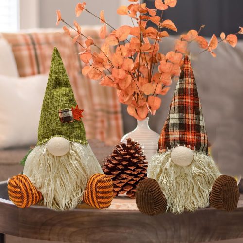 10.5 inches Thanksgiving Gnome Decorations, Mr and Mrs Autumn Harvest Gnomes Farmhouse Tiered Tray Decor, Gnomes for Fall, Thanksgiving Day Gift (1set 2pcs)