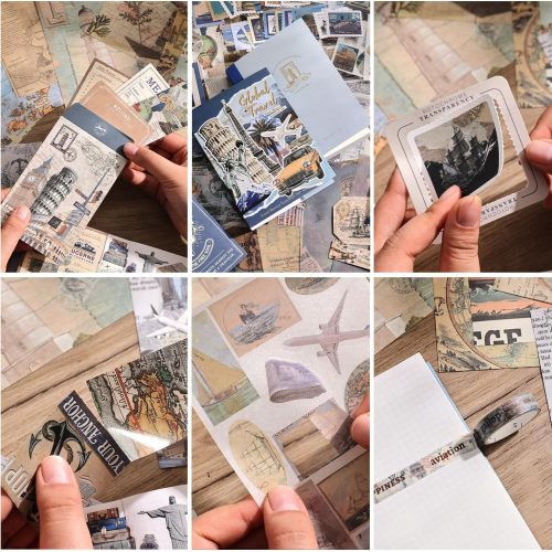Scrapbooking Supplies Kit, Daily Life World Travel Scrapbook Kit for Bullet Junk Journal, Stationery, A6 Grid Notebook, DIY Journaling Supplies, Birthday Craft Gift Teen Girl Kid Women