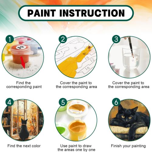 2 Pack Paint by Numbers Kit for Adults Beginner, Black Cat Adult Paint by Number Kits on Canvas, DIY Acrylic Vintage Books Number Painting for Adults for Home Decor Gift 16x20 Inch