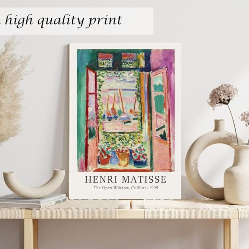 Framed Retro Vintage Wall Art Canvas Decor Set of 3, Matisse Wall Art Prints Poster Mid Century Modern Art, Sage Green Aesthetic Floral Botanical wall art, bedroom living room bathroom 12x16