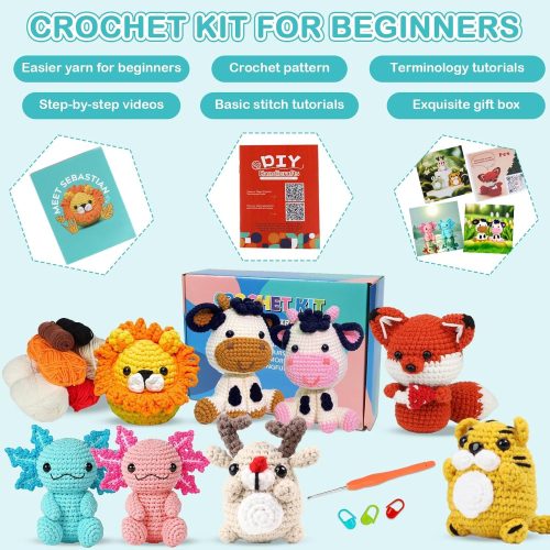 Crochet Kit for Beginners Adults Kids, 2 Pack Axolotls Crocheting Animal Kits, Crochet Starter Kit, Beginner Crochet Kits for Adult Kid Women Men Complete Kit Video Tutorials