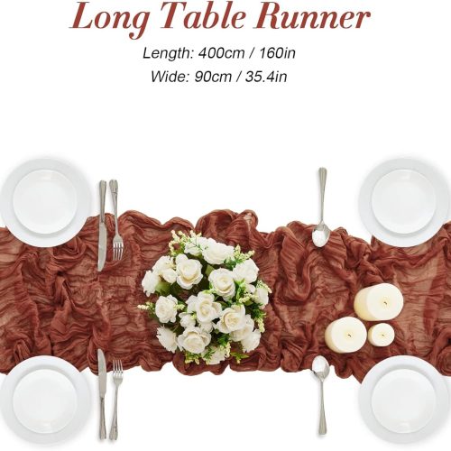 Fall Cheesecloth Table Runner - 13.3Ft Boho Gauze Cheese Cloth Table Runner 35x160 Inch Long Romantic Sheer TableRunner for Seasonal Autumn Bridal Baby Shower Party Table Decoration