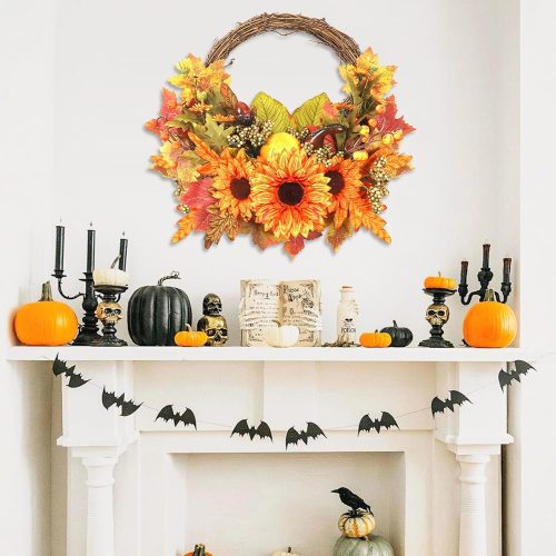 4 Small Fall Wreaths for Front Door Harvest Decor,12 inch Autumn Wreath with Berry Maple Leaves and Artificial Pumpkin Sunflower Wreath Indoor Outdoor for Thanksgiving & Halloween Home Decorations