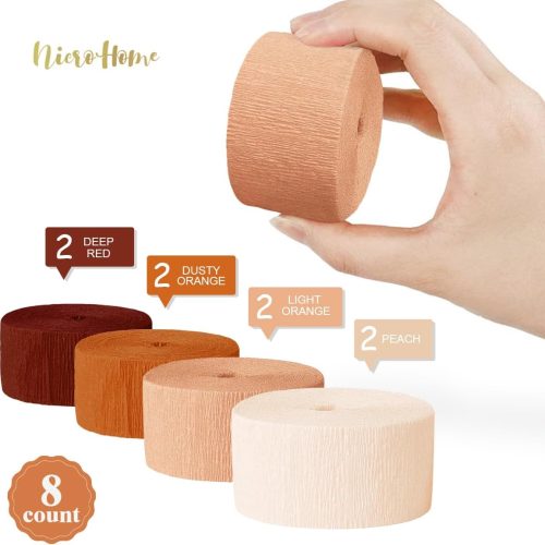 4 Wedding Decorations, 8 Rolls Rust Orange Brown Crepe Paper Streamers for Rustic Fall Wedding, Bridal Shower, Retro Party, Spring, Summer Decor, Birthday, 82 Ft Long