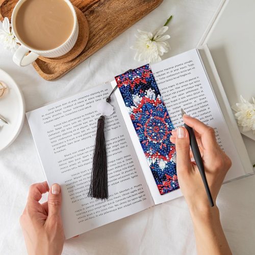 4 8 Pieces Christian Bible Verse Diamond Art Bookmarks 5d Christian Beaded Bookmark Acrylic Tassel Bookmark for DIY Making Beginners Kids Adults Arts Craft Supplies (Mandala-1)