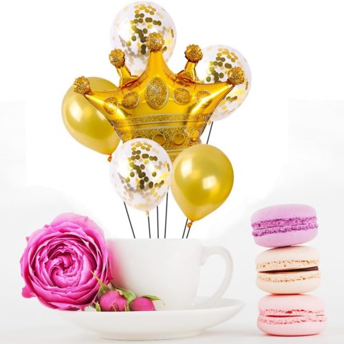 4 Morndew 5 PCS Happy Birthday Five-pointed Star Gold Crown 1 Foil Balloons for Birthday Party Baby Shower Decorations