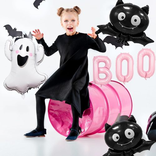 4 9Pcs Halloween Balloons Decorations - Pink, Black, White - Ghost, Bat - Self Sealing - Halloween, Birthday, Baby Shower - Girls