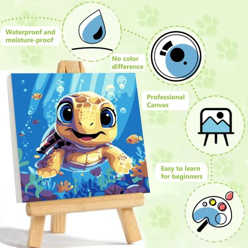 4 Reivworl Paint by Numbers Kit for Kids with Frame and Easel, Turtle Paint by Number Kids Age 5-8-12, Paint by Numbers Gifts and Home Decor (8X8 Inch)